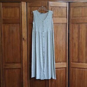 1010 white/green print button front sleeveless dress sz L woman's